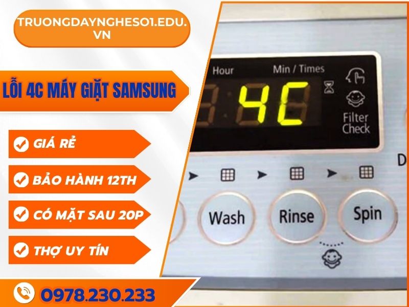 Lỗi 4C máy giặt Samsung: Nguyên nhân và cách sửa